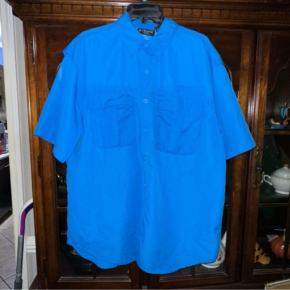 Men’s Canyon Creek Fishing Shirt Short Sleeve Button Down Size Large Blue